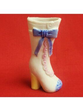 Vintage Victorian Style Porcelain Miniature High Button Boot Figurine